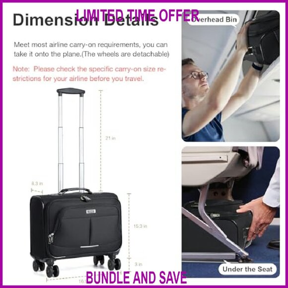 Rolling Laptop Briefcase with Wheels Fits 15.6 Inch Computer Water Resistant - Picture 5 of 7